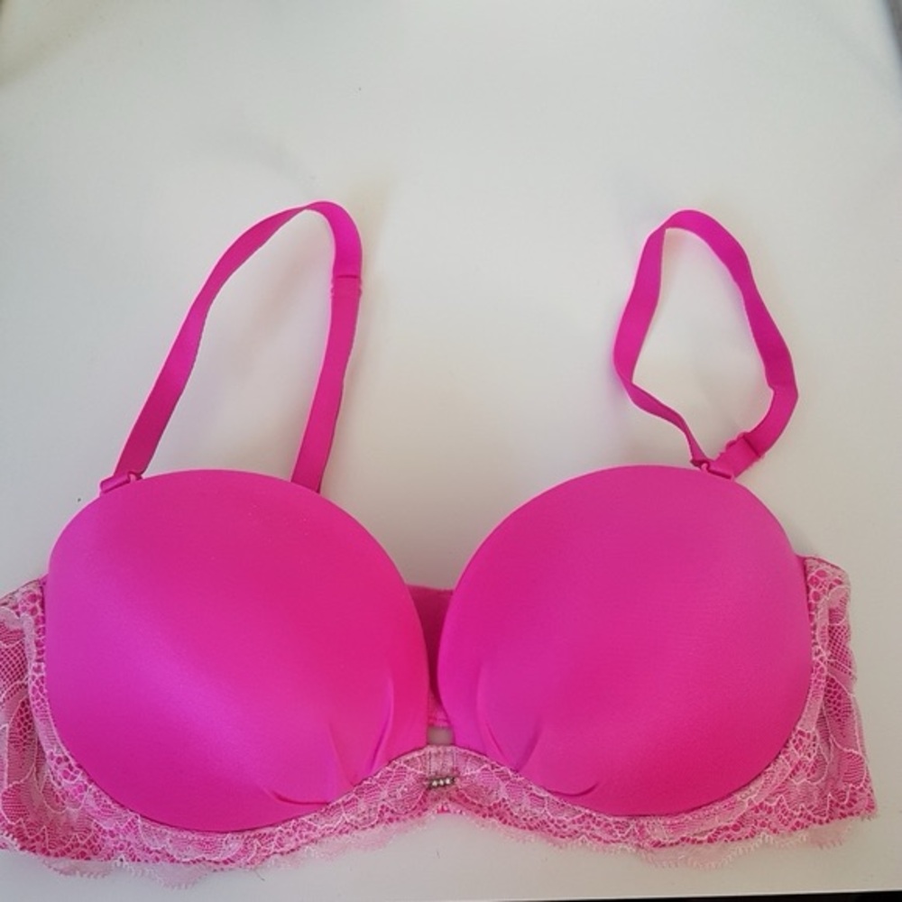 Victorias Secret Strapless Lace Trim Bra Pink Sz 32B